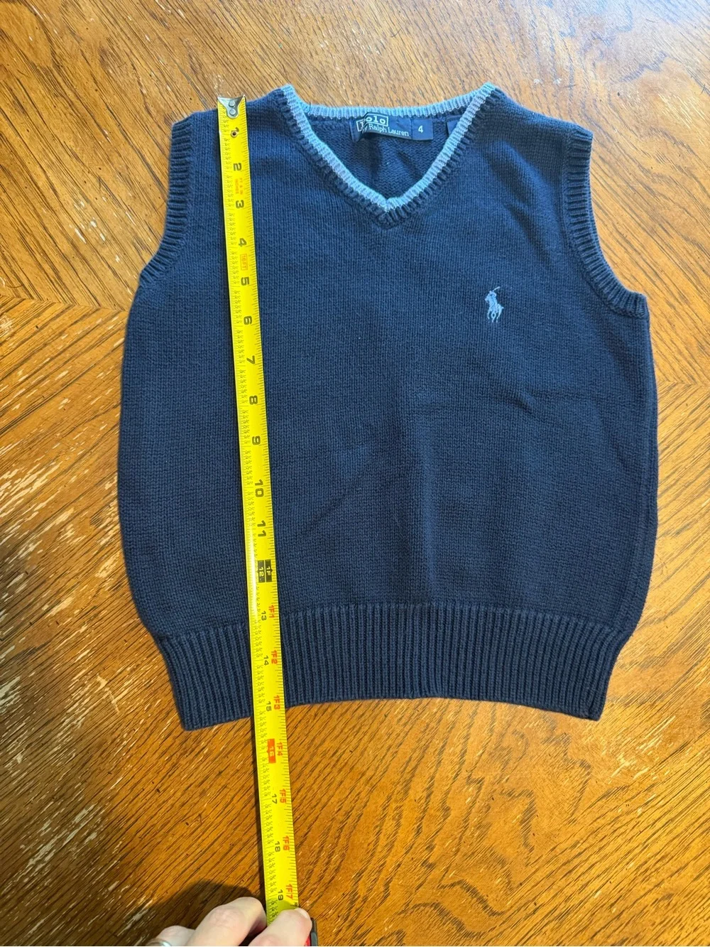 Ralph Lauren Navy V-Neck Sweater Vest with Light Blue Trim